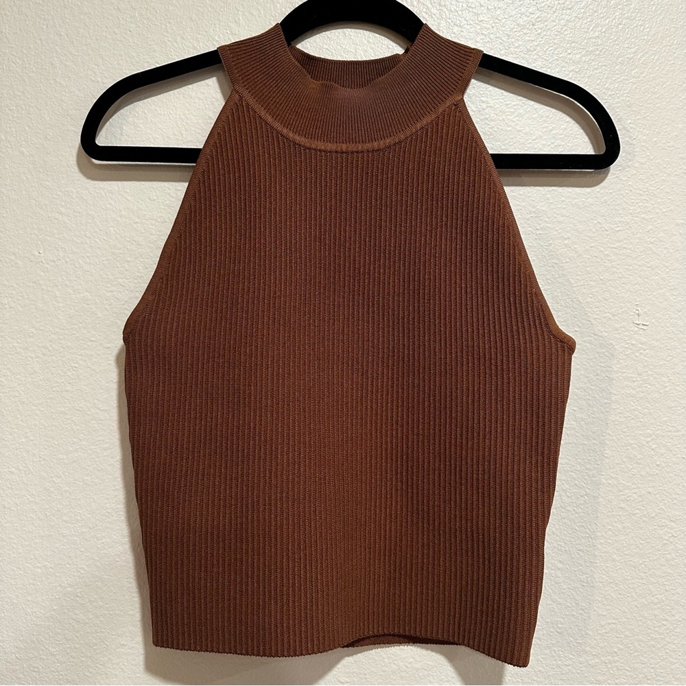 Allie Rose Ribbed Knit High Neck Tank Top Brown – Size M